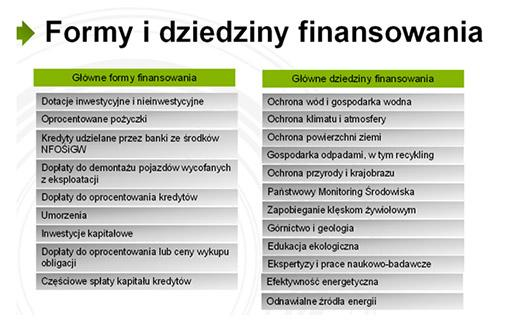 Rysunek 2-8 Formy i dziedziny finansowania realizowane przez NFOŚiGW [źródło: http://www.nfosigw.gov.