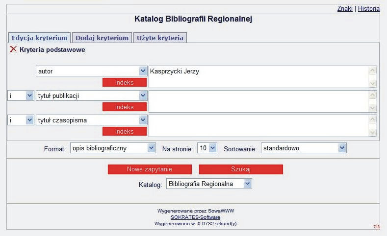 Nazwa instytucji pozwala znaleźć wszystkie dokumenty, w których pojawiła się nazwa danej instytucji. Hasło przedmiotowe (właśc.