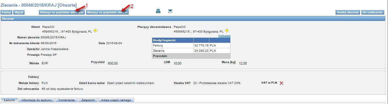 Rys. 132 Kreator relacji w Zleceniu Jak wypełnić formularze dla: Relacji na pojeździe własnym opisano w pkt 6.6.1.1, Relacji na pojeździe obcym opisano w pkt 6.6.1.2. Tworzenie relacji z listy frachtów Najprościej i najszybciej utworzyć można relację korzystając z Kreatora relacji w Zleceniu.