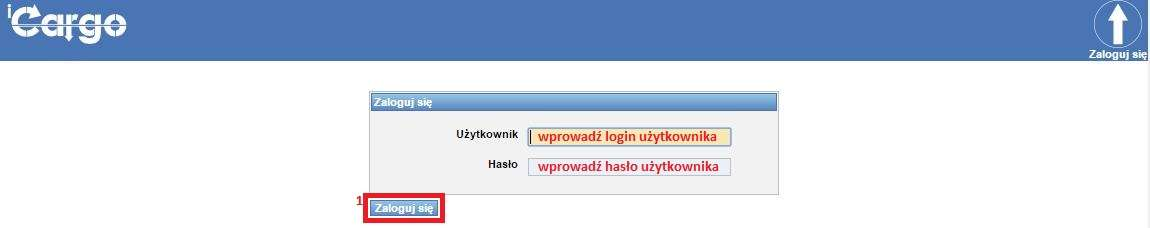 Rys. 3 Okno startowe icargo W celu zalogowania się do programu klikamy na ikonę [Zaloguj się] (Rys. 3, poz. 1). Po wykonaniu tych czynności powinna zostać wyświetlona strona logowania (Rys. 4).