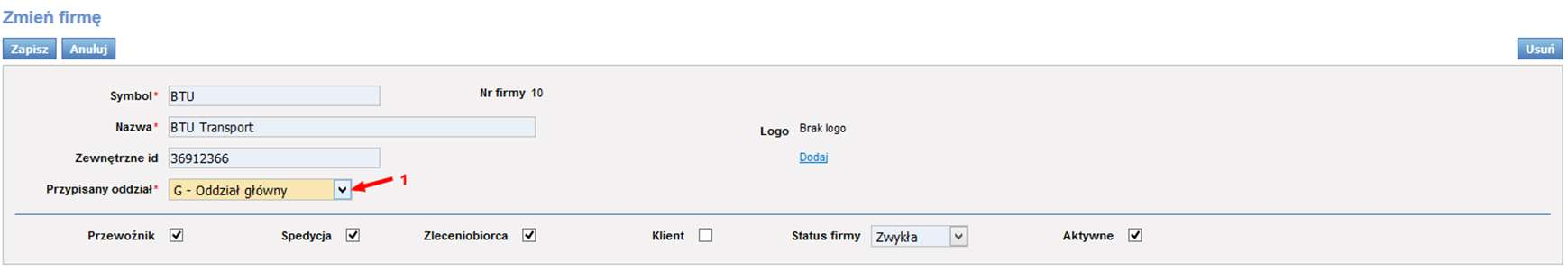 4.4 Przypisanie Oddziału pracownikowi Pracownikowi możemy przypisać tylko jeden oddział. Jest to oddział, w którym dany pracownik jest zatrudniony (opisane w pkt. 3.3.1.1.2). Przykład na Rys.