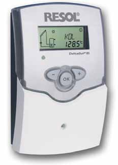 STEROWNIK SOLARNY STEROWNIK SOLARNY RESOL DELTASOL WYPOSAŻENIE Korpus z tworzywa sztucznego, 173 110 47 mm 2- liniowy wyświetlacz LCD z podświetleniem 1 lampka kontrolna, dwukolorowa 4-wejścia na
