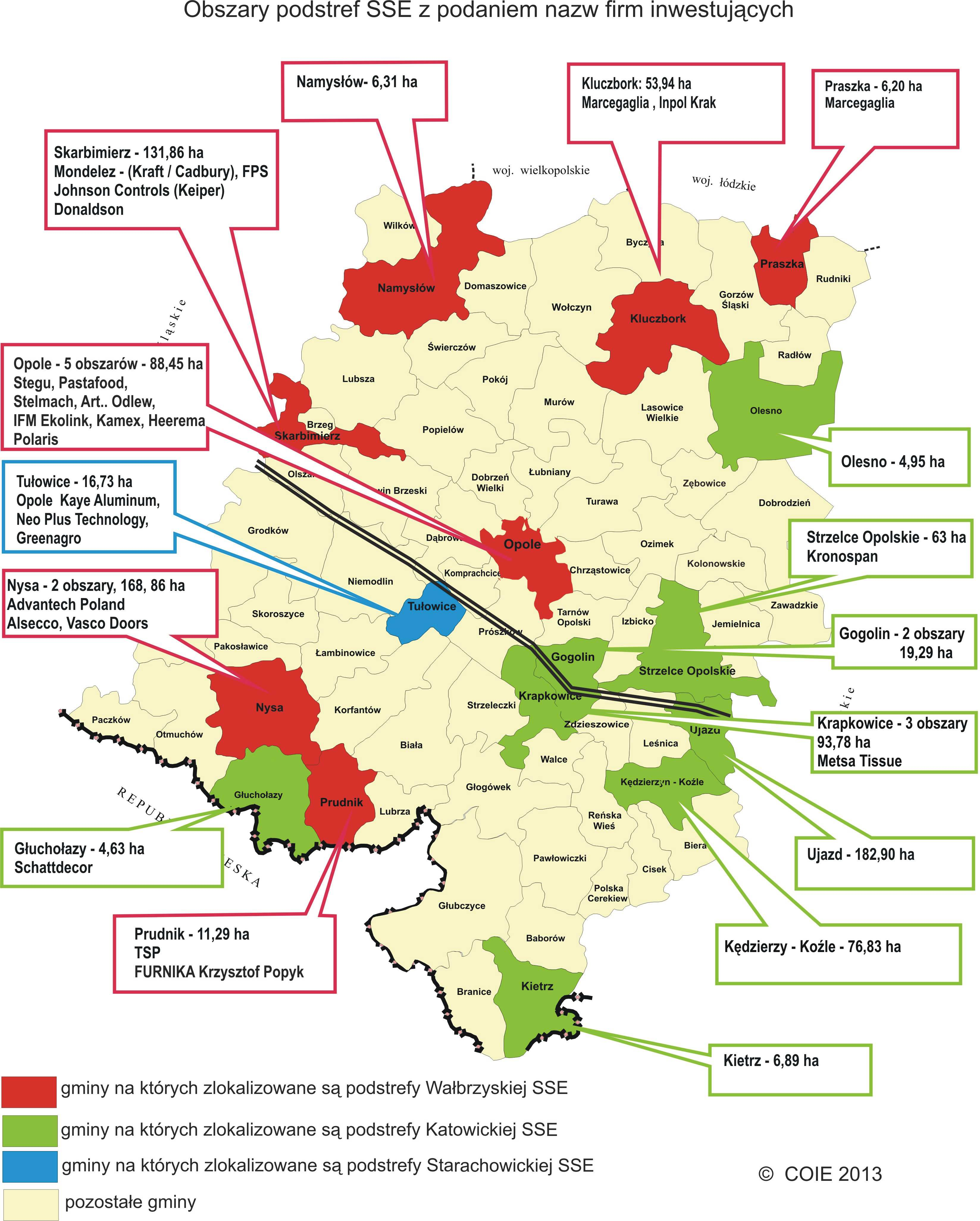 Mapa 59. Specjalne strefy ekonomiczne Źródło: Opolskie Centrum Rozwoju Gospodarki Tabela 84. Firmy inwestujące i zlikwidowane w okresie 2006-2013 (dane na dzień 2 maja 2013 r.) LP.