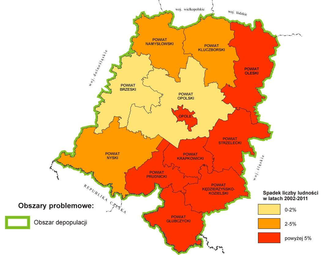 1.2.6. Obszary o wysokim natężeniu negatywnych zjawisk demograficznych Województwo opolskie jest regionem, który systematycznie traci kapitał ludnościowy.