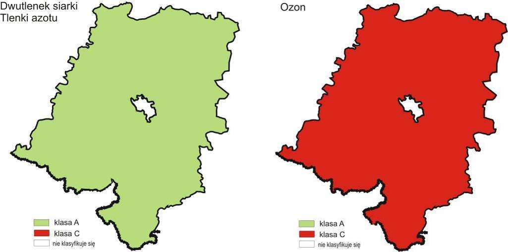 Mapa 25. Klasyfikacja stref jakości powietrza w 2011 r. kryterium ochrony roślin Źródło: Stan środowiska w województwie opolskim w roku 2011. WIOŚ Opole, 2012 r.