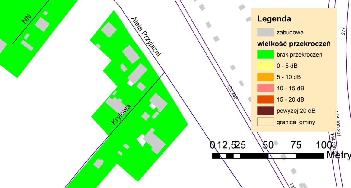 K9 Mapa rozkładu przekroczeń wskaźnika LDWN (wskaźnik L DWN L N) Linia kolejowa nr 132_ul.