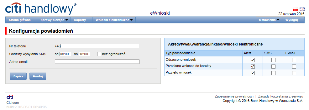 5. Ustawienia Korzystając z menu Ustawienia Użytkownik ewnioski może dokonać zmiany ustawień zgodnie ze swoimi preferencjami.