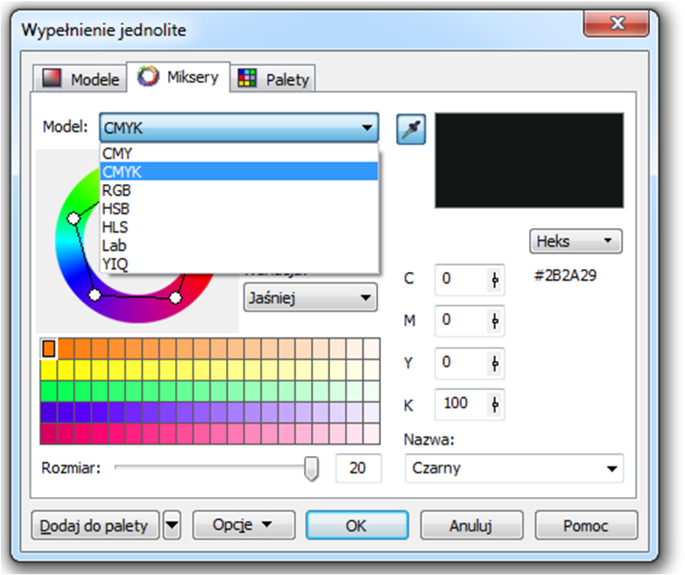 7. Wypełnienie obiektu 1. Gdy obiekt jest zaznaczony wskazujemy kolor na palecie kolorów lewym przyciskiem myszy. 2. Przeciągamy lewym przyciskiem kolor w obiekt. 3.