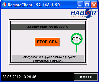 12. Sygnał wysterowania agregatu prądotwórczego: - po zalogowaniu się jako operator zostaje aktywowana opcja