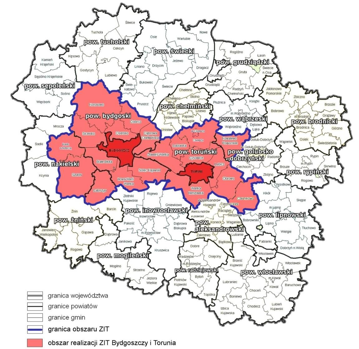 Nakło nad Notecią, Nowa Wieś Wielka, Obrowo, Osielsko, Sicienko, Solec Kujawski, Szubin, Wielka Nieszawka, Zławieś Wielka.