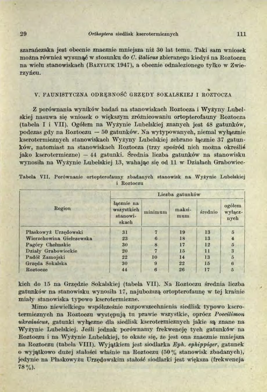 29 Orłhoptera siedlisk kserotermicznych 111 szarańczaka jest obecnie znacznie mniejsza niż 30 lat temu. Taki sam wniosek można również wysunąć w stosunku do G.
