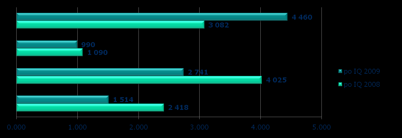 Wyniki wg segmentów po pierwszym kwartale 2009 vs.