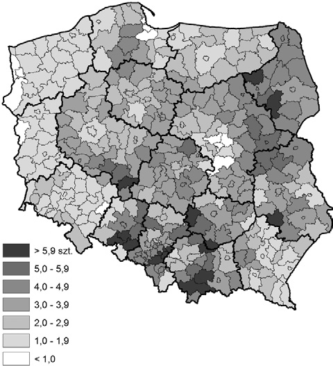 172 Roman Rudnicki Łukasz Wiśniewski Ryc. 3. Zmiany liczby maszyn do zbioru zbóż i zielonek w latach 2002 2010 (2002 r.