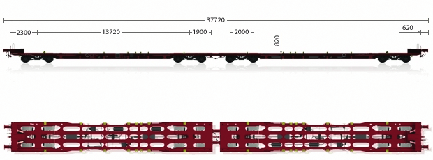 Tab. 1. Wybrane typy wagonów platform do przewozu kontenerów ISO, nadwozi wymiennych i naczep drogowych.