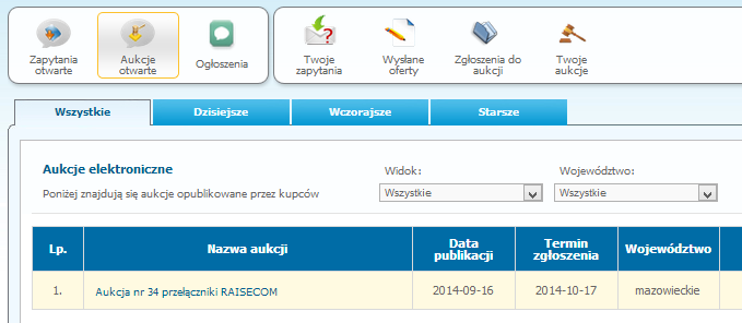 2. Krok 2 Zgłaszanie chęci udziału Po kliknięciu w nazwę aukcji pojawia się okno z opcjami. Należy wybrać opcję Dodaj do swoich aukcji, a następnie kliknąć w przycisk Dalej.