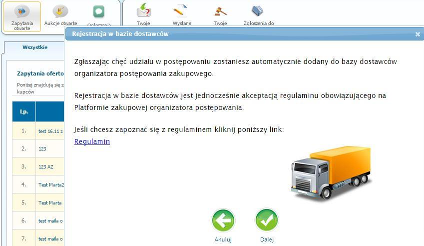 3. Krok 3 Złożenie oferty W zakładce Twoje zapytania, na liście zapytań, jeśli widzimy interesujące Nas zapytanie