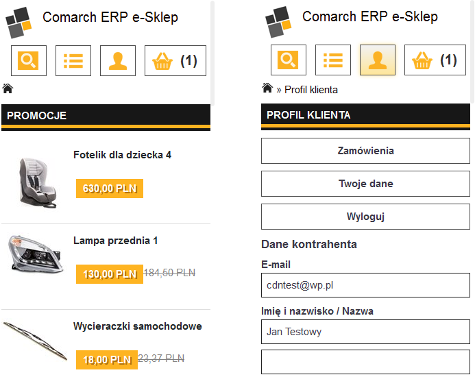 Rys. 137 Wersja mobilna Comarch e-sklep, Strona główna, Lista produktów.