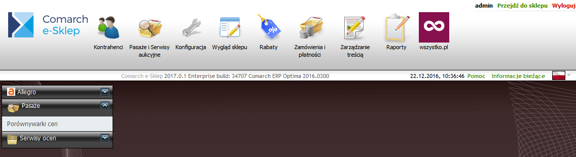 3.3.2 Pasaże i Serwisy aukcyjne Obszar ten służy do zarządzania Pasażami handlowymi, oraz serwisami aukcyjnymi.