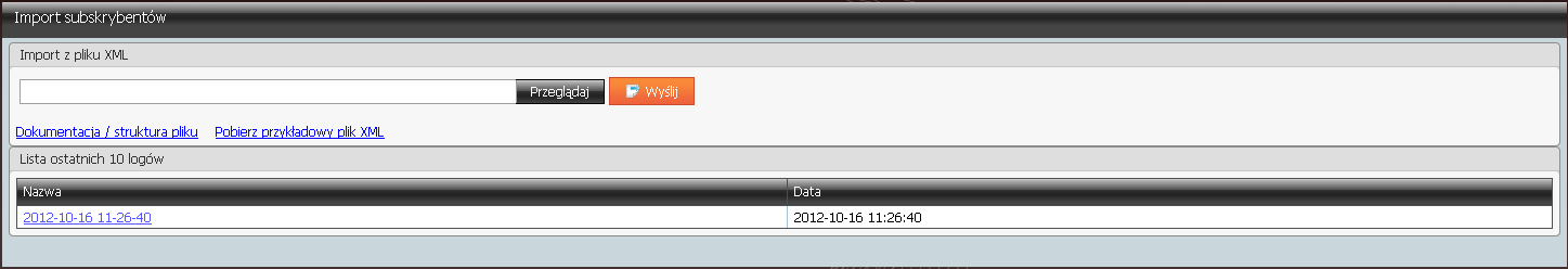 eksport do pliku w formacie XLS, eksport do pliku w formacie CSV. Eksportowane dane z widocznych na liście kolumn zawężone są do filtra ustawionego na liście.