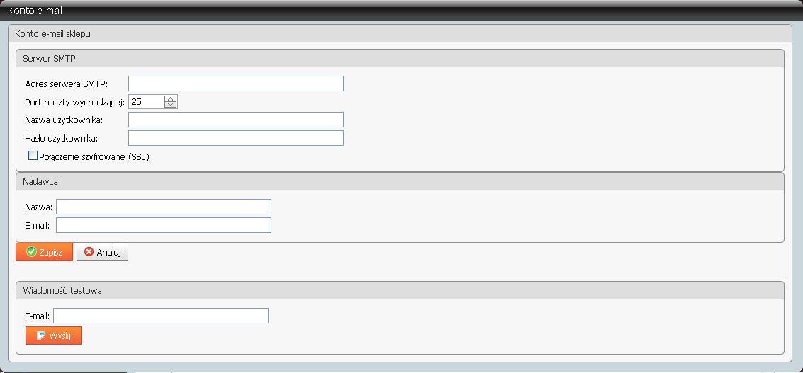 Konto e-mail W obszarze tym definiuje się parametry mające wpływ na wysyłanie wiadomości e-mail.