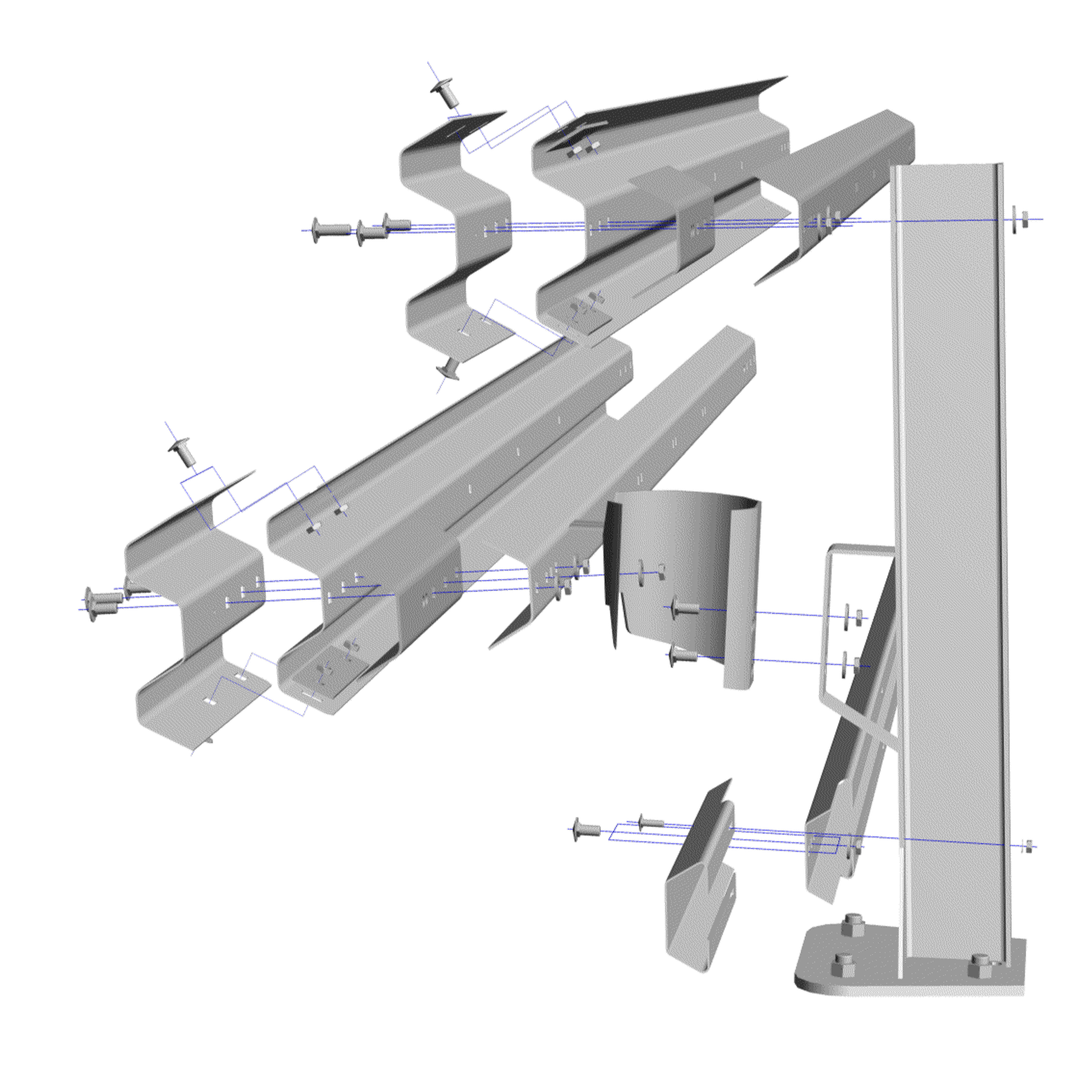 BARIERY OCHRONNA KREMSBARRIER 1 RH3 system ochronny skrajni jezdni z zabezpieczeniem przeciwwjazdowym na obiektach mostowych rysunek montażowy śruba grzybkowa M16 x 35 A arkusz typu B105/3 B E śruba