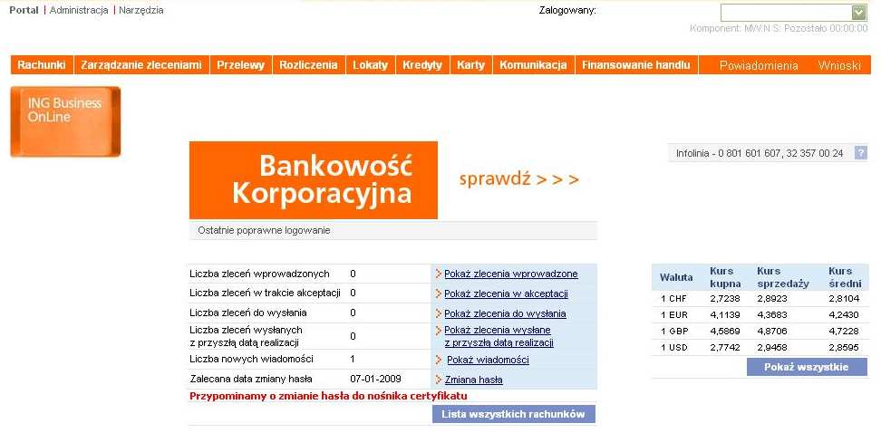 JeŜeli karta nie jest zablokowana, pod pozycja Klucz publiczny pojawi się pozycja Klucz prywatny. Wnioski o odblokowanie uŝytkownika w systemie ING BusinessOnLine są dostępne w dwóch wersjach: 1.