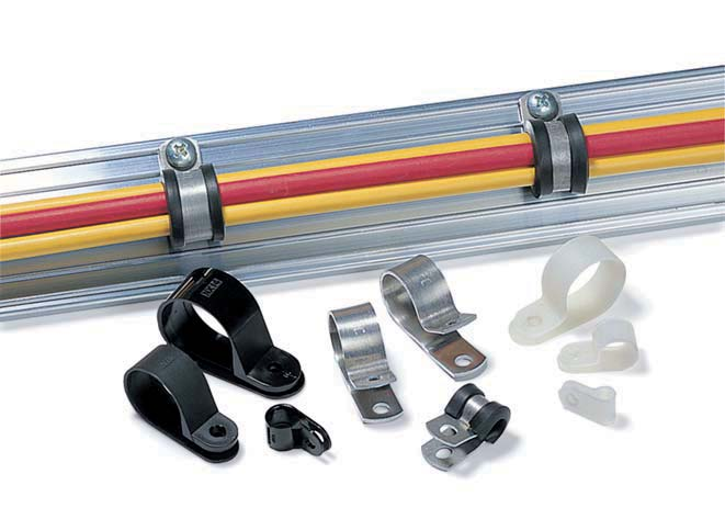 1.11 Opaski kablowe i elementy mocujące Obejmy i uchwyty zatrzaskowe Obejmy mocujące z aluminium ALU-P-Clip z/bez wkładki chloroprenowej Obejmy mocujące typu P wykonane są z wysokiej jakości stopu