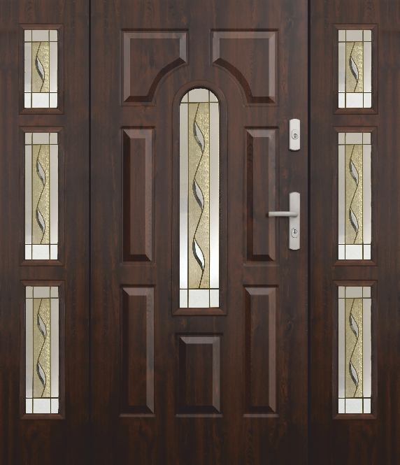 Drzwi stalowe wejściowe zewnętrzne laminowane Zastosowanie Drzwi przeznaczone do stosowania w budownictwie jednorodzinnym, gdzie wymagana jest zabudowa szerokich otworów drzwiowych.