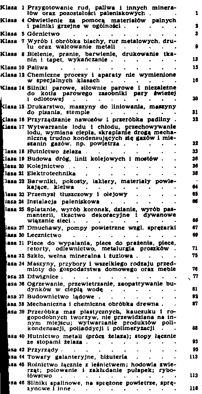 SPIS TREŚCI Klasa 47 Elementy maszyn, materiały izolujące, hamulce, urządzenia do smarowania, urządzenia zamykające do elementów wytrzymałych na ciśnienie, przekładnie, zespoły konstrukcyjne