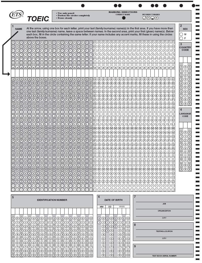 SAMPLE ANSWER SHEET Copyright 2008.