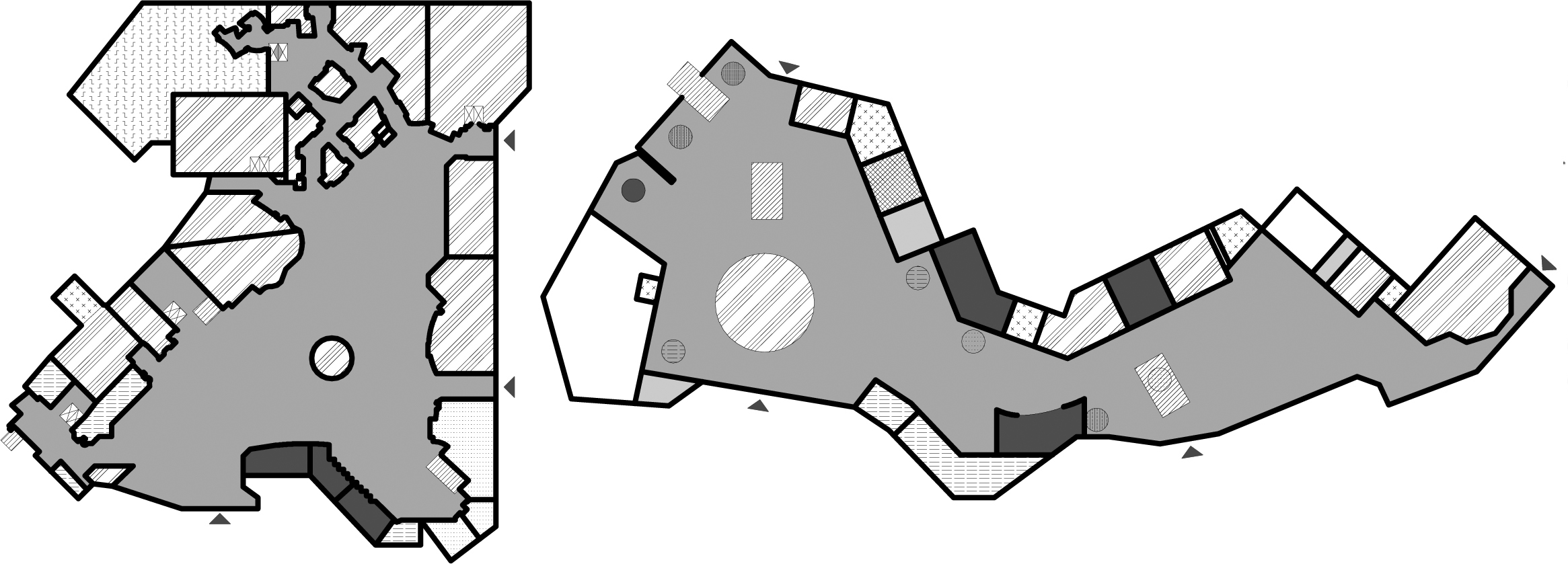 Przestrzenie hotelowe /Hotel spaces 67 Il. 2. Schematy funkcjonalno-przestrzenne wybranych układów.