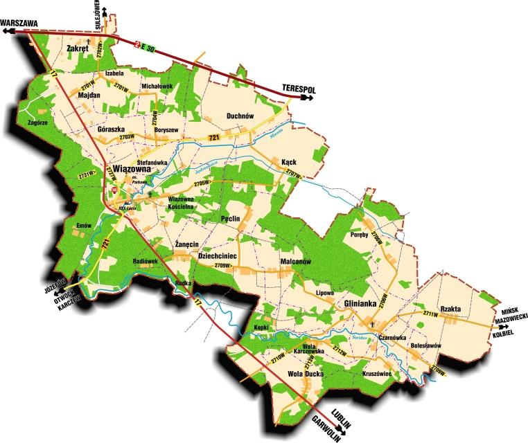 S t r o n a 11 Przez jej obszar przechodzą drogi o znaczeniu międzynarodowym: Warszawa-Terespol, Warszawa-Lublin.