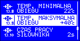 13.5 Obniżenie termostatu w przypadku rozwarcia styków termostatu temperatura obiegu 2 obniżana jest o wartość ustawioną w tym parametrze. 13.