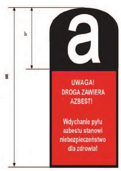 Załącznik nr 1 Wzór oznakowania instalacji lub urządzeń zawierających azbest, rur azbestowo-cementowych oraz dróg utwardzonych odpadami azbestowymi Pomieszczenie zawiera azbest* * Tylko w przypadku