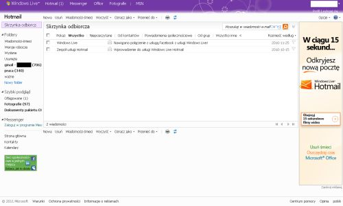 Poczta Hotmail czyli historia pewnej miłości Hotmail Girl, 31 styczeń 2011, 17:51 Założyłam sobie nowe konto e-mail. Wybór padł na bezpłatną pocztę Hotmail, która ostatnio była modernizowana.
