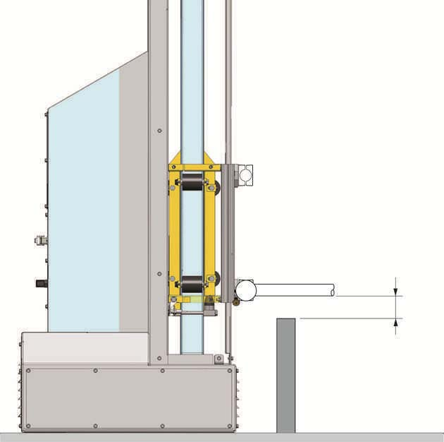 ~ 50 mm Blokada mechaniczna z amortyzatorem gumowym Szczelina pistoletu dolna krawędź Manipulator ZA05 - punkt odniesienia i blokady mechaniczne Uwaga: Aby uniknąć uszkodzenia kabiny lub uchwytów