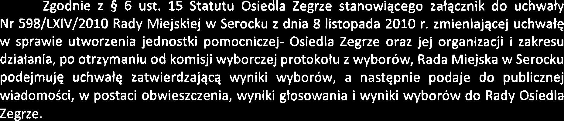 Uzasadnienie do uchwaty w sprawie zatwierdzenia wynikow wybor6w do Rady Osiedla Zegrze Zgodnie z 6 ust.