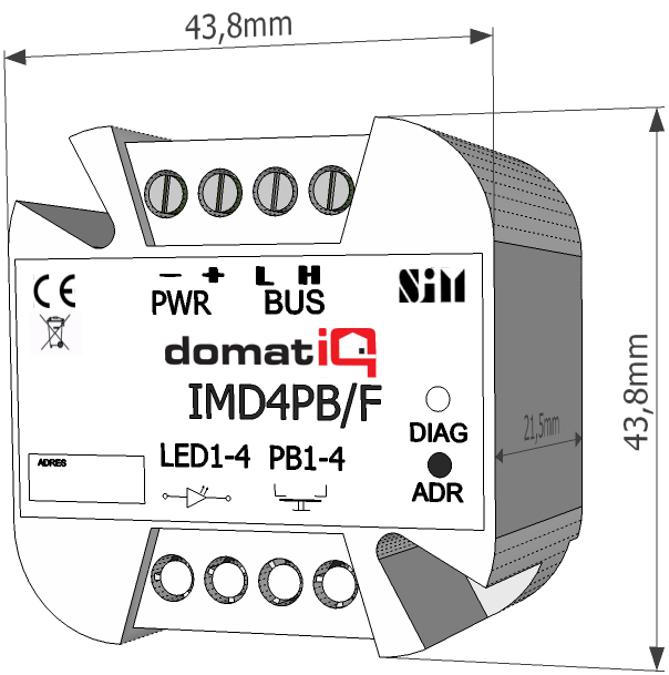 Moduł IMD4PBF ma za zadanie dostarczać dane dla modułów takich jak: Moduł przekaźnikowy, Moduł roletowy, Moduł ściemniacza, Moduł temperaturowy. 4. y techniczne 4.