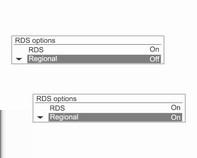 124 System audio-nawigacyjny Włączanie i wyłączanie funkcji regionalizacji W przypadku korzystania z funkcji regionalizacji system RDS musi być włączony.