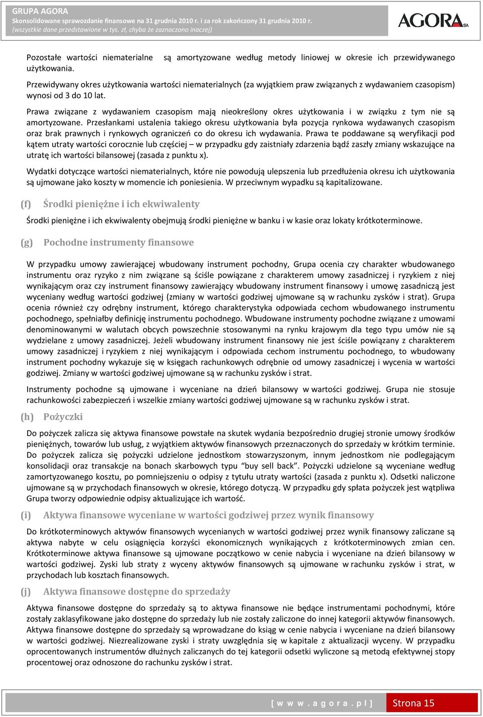 są amortyzowane według metody liniowej w okresie ich przewidywanego Przewidywany okres użytkowania wartości niematerialnych (za wyjątkiem praw związanych z wydawaniem czasopism) wynosi od 3 do 10 lat.