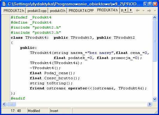 TProdukt4 dziedziczy od dwóch klas TProdukt2, TProdukt2