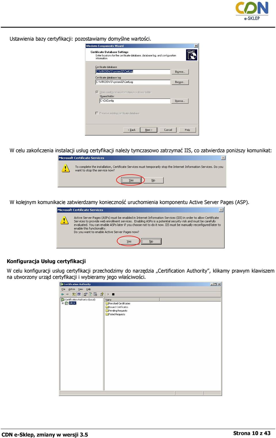 komunikacie zatwierdzamy konieczność uruchomienia komponentu Active Server Pages (ASP).