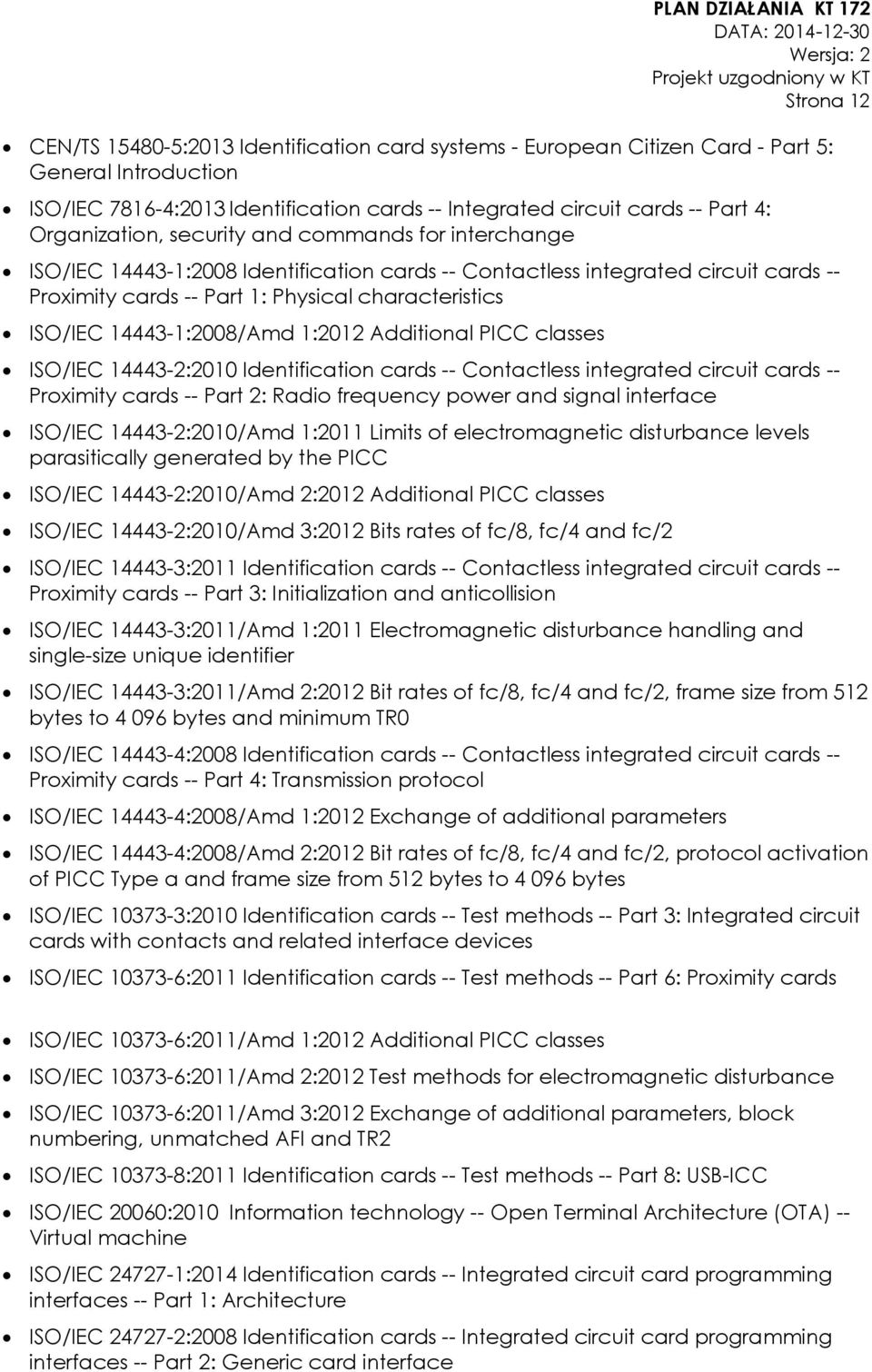 14443-1:2008/Amd 1:2012 Additional PICC classes ISO/IEC 14443-2:2010 Identification cards -- Contactless integrated circuit cards -- Proximity cards -- Part 2: Radio frequency power and signal