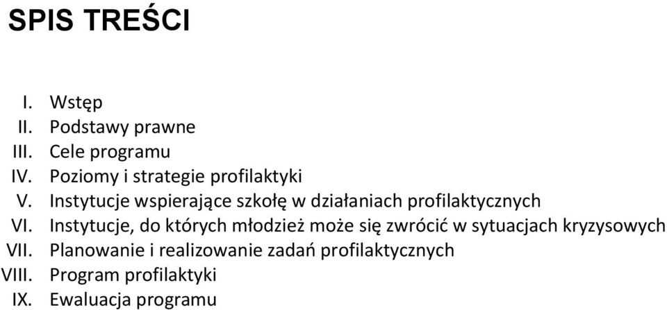 Instytucje wspierające szkołę w działaniach profilaktycznych VI.