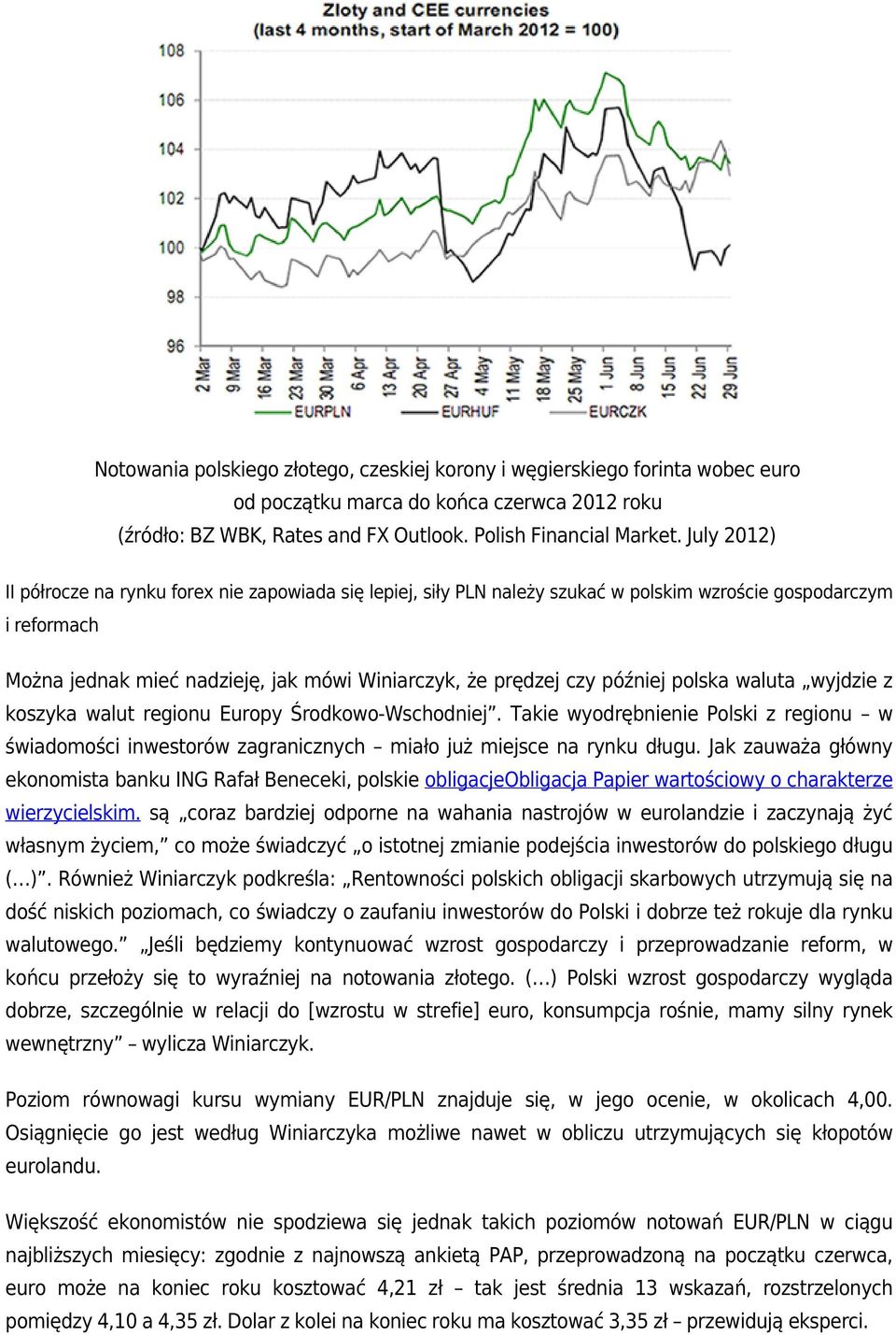 później polska waluta wyjdzie z koszyka walut regionu Europy Środkowo-Wschodniej. Takie wyodrębnienie Polski z regionu w świadomości inwestorów zagranicznych miało już miejsce na rynku długu.