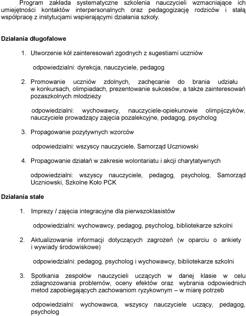 Promowanie uczniów zdolnych, zachęcanie do brania udziału w konkursach, olimpiadach, prezentowanie sukcesów, a także zainteresowań pozaszkolnych młodzieży odpowiedzialni: -opiekunowie olimpijczyków,