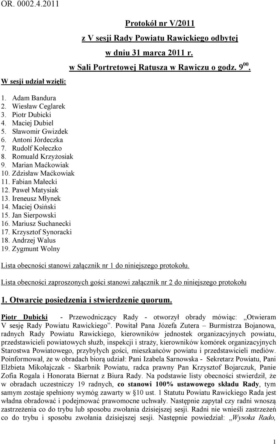 Paweł Matysiak 13. Ireneusz Młynek 14. Maciej Osiński 15. Jan Sierpowski 16. Mariusz Suchanecki 17. Krzysztof Synoracki 18. Andrzej Walus 19.