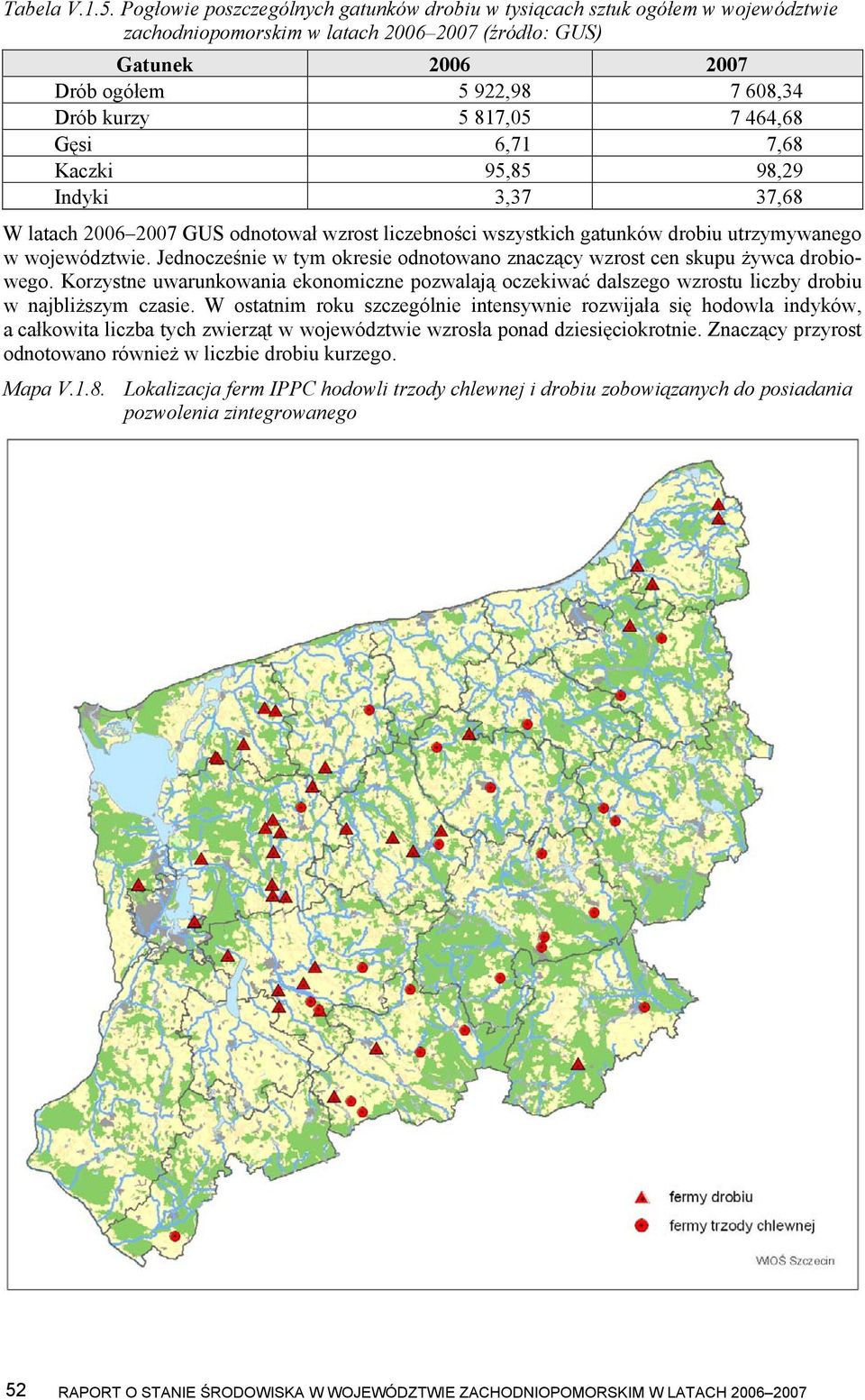 7 464,68 Gęsi 6,71 7,68 Kaczki 95,85 98,29 Indyki 3,37 37,68 W latach 2006 2007 GUS odnotował wzrost liczebności wszystkich gatunków drobiu utrzymywanego w województwie.