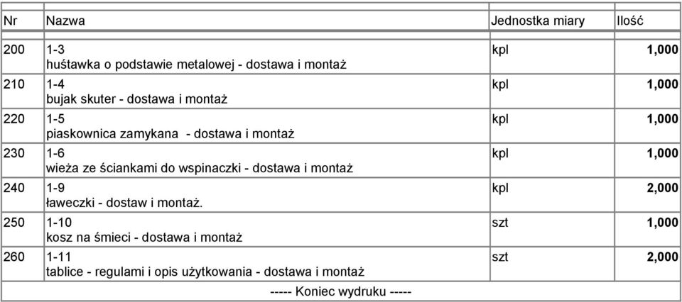 i montaż 240 1-9 ławeczki - dostaw i montaż.