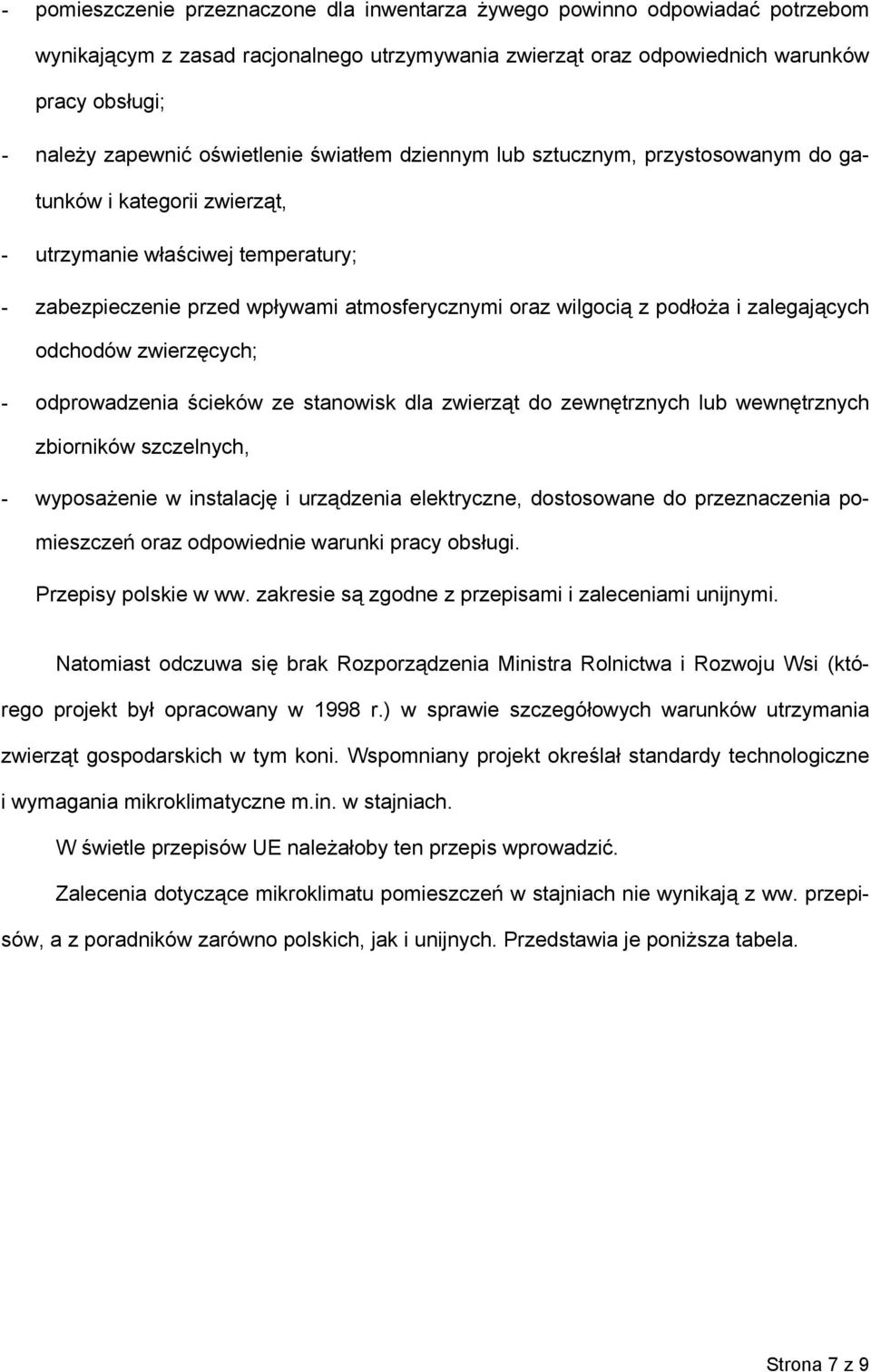 podłoża i zalegających odchodów zwierzęcych; - odprowadzenia ścieków ze stanowisk dla zwierząt do zewnętrznych lub wewnętrznych zbiorników szczelnych, - wyposażenie w instalację i urządzenia
